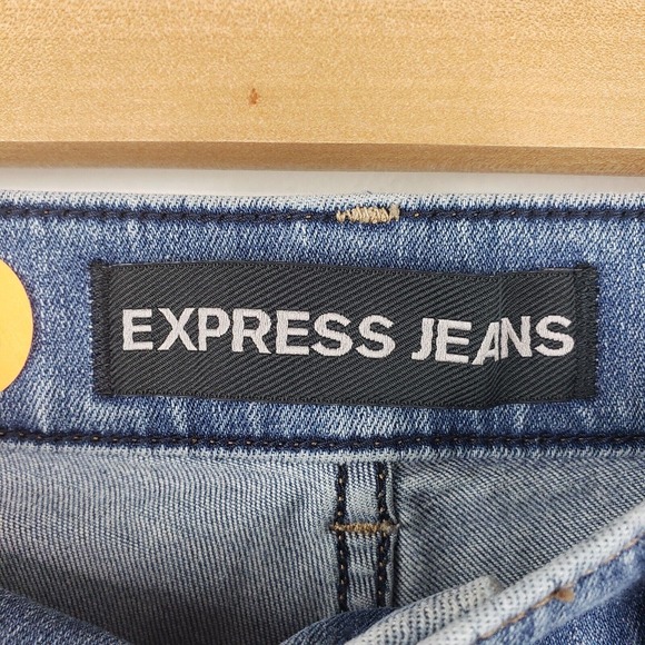 Express Distressed Ankle Jeans Women's 8R Medium Blue Super High Rise Stretch - Picture 4 of 9